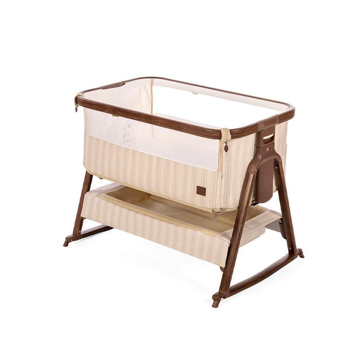 Tutti Bambini Origin CoZee Air 2 Bedside Crib - Rich Walnut & Cashmere Vintage Stripe-Bedside Cribs-Rich Walnut & Cashmere Vintage Stripe- | Natural Baby Shower