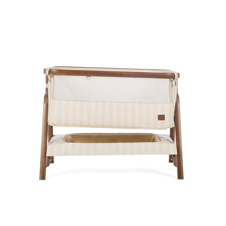 Tutti Bambini Origin CoZee OG Bedside Crib - Rich Walnut & Cashmere Vintage Stripe-Bedside Cribs-Rich Walnut & Cashmere Vintage Stripe- | Natural Baby Shower