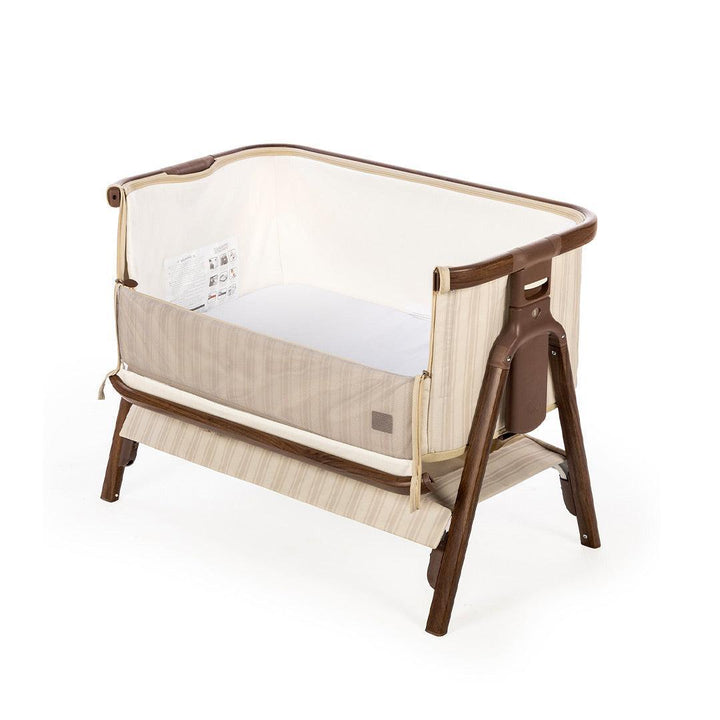 Tutti Bambini Origin CoZee OG Bedside Crib - Rich Walnut & Cashmere Vintage Stripe-Bedside Cribs-Rich Walnut & Cashmere Vintage Stripe- | Natural Baby Shower