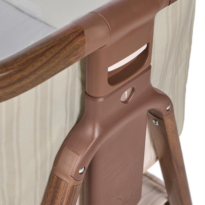 Tutti Bambini Origin CoZee OG Bedside Crib - Rich Walnut & Cashmere Vintage Stripe-Bedside Cribs-Rich Walnut & Cashmere Vintage Stripe- | Natural Baby Shower