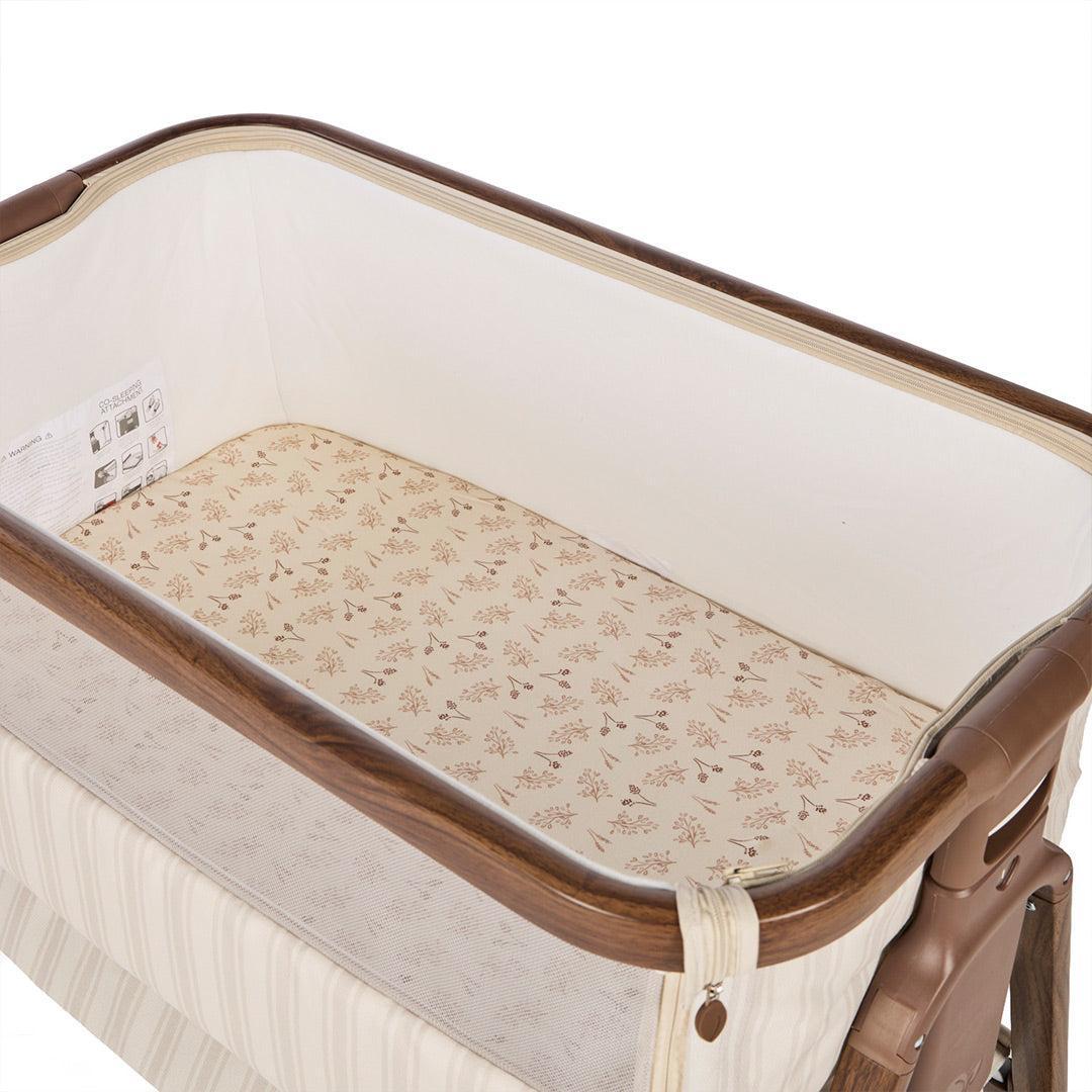 Tutti Bambini Origin CoZee OG Bedside Crib - Rich Walnut & Cashmere Vintage Stripe-Bedside Cribs-Rich Walnut & Cashmere Vintage Stripe- | Natural Baby Shower