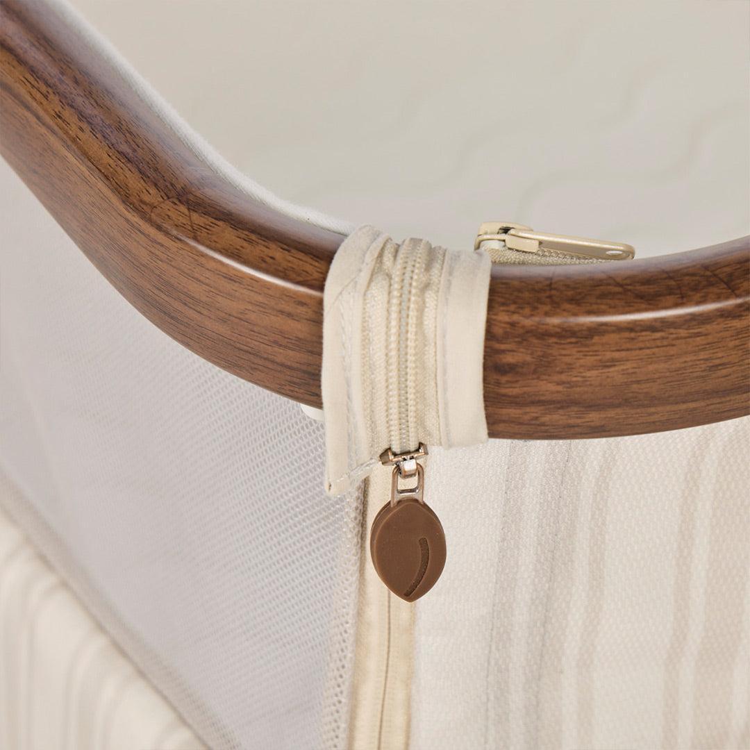 Tutti Bambini Origin CoZee OG Bedside Crib - Rich Walnut & Cashmere Vintage Stripe-Bedside Cribs-Rich Walnut & Cashmere Vintage Stripe- | Natural Baby Shower