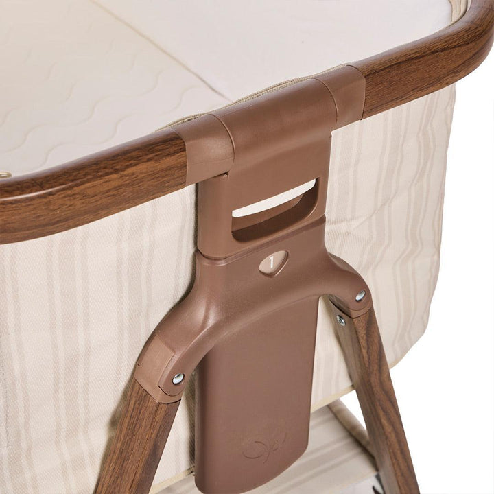 Tutti Bambini Origin CoZee OG Bedside Crib - Rich Walnut & Cashmere Vintage Stripe-Bedside Cribs-Rich Walnut & Cashmere Vintage Stripe- | Natural Baby Shower