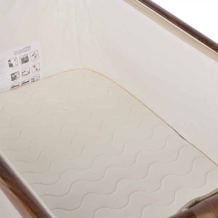 Tutti Bambini Origin CoZee OG Bedside Crib - Rich Walnut & Cashmere Vintage Stripe-Bedside Cribs-Rich Walnut & Cashmere Vintage Stripe- | Natural Baby Shower