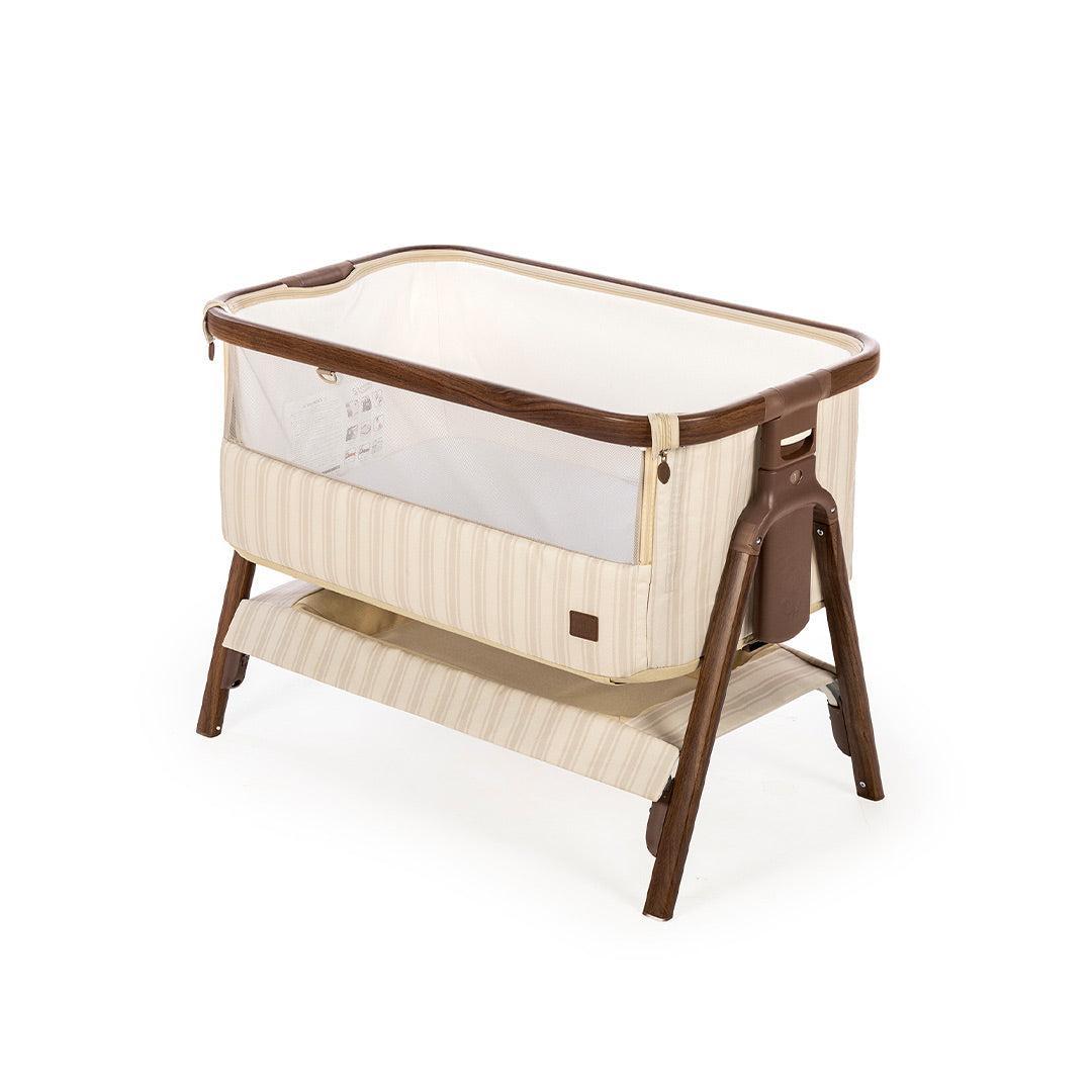 Tutti Bambini Origin CoZee OG Bedside Crib - Rich Walnut & Cashmere Vintage Stripe-Bedside Cribs-Rich Walnut & Cashmere Vintage Stripe- | Natural Baby Shower