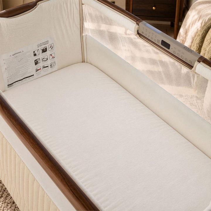 Tutti Bambini Origin CoZee Sense Bedside Crib - Rich Walnut & Quilted Cashmere-Bedside Cribs-Rich Walnut & Quilted Cashmere- | Natural Baby Shower