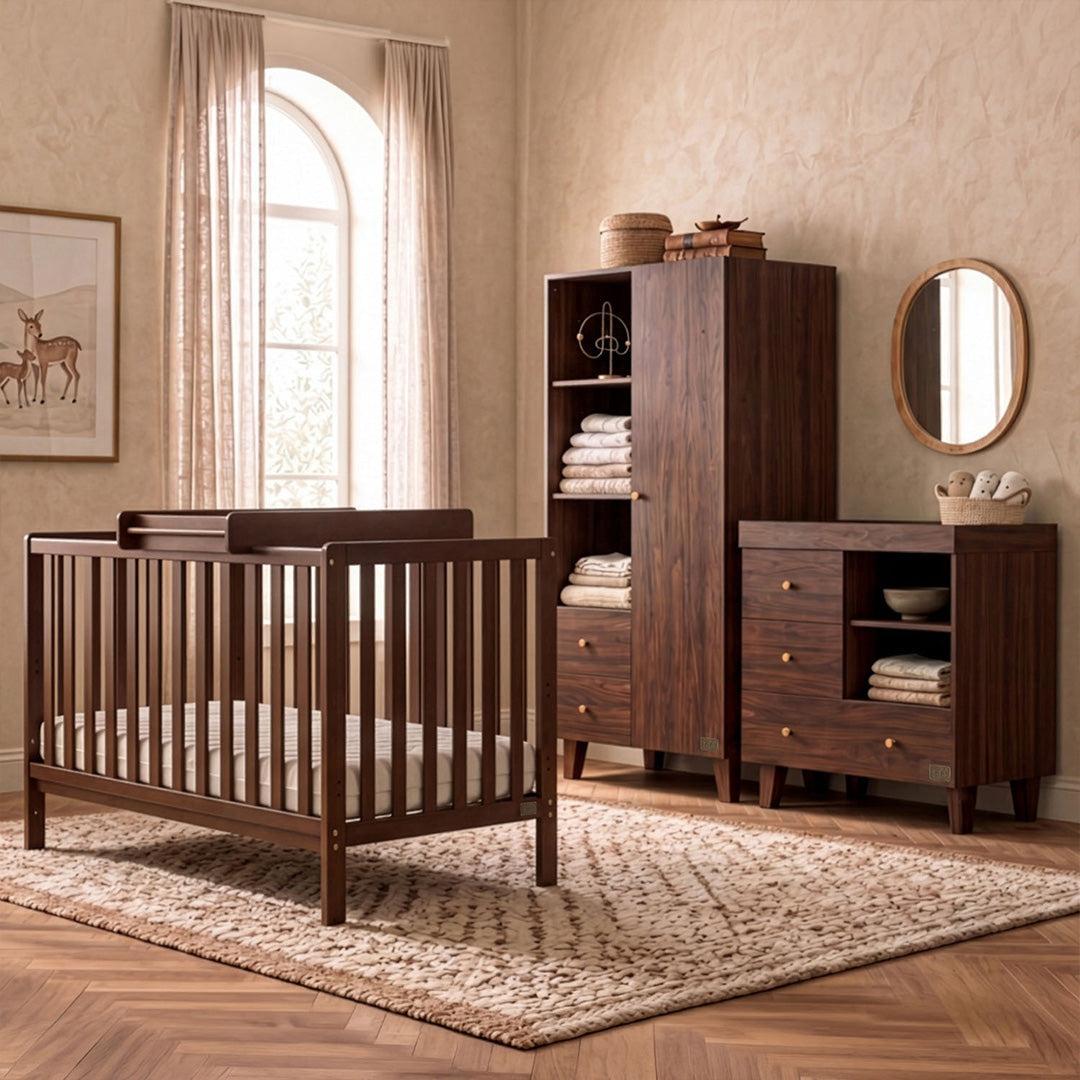 Tutti Bambini Origin Malmo Cot Bed, Cot Top Changer & Mattress Bundle - Rich Walnut-Cot Beds-Rich Walnut- | Natural Baby Shower