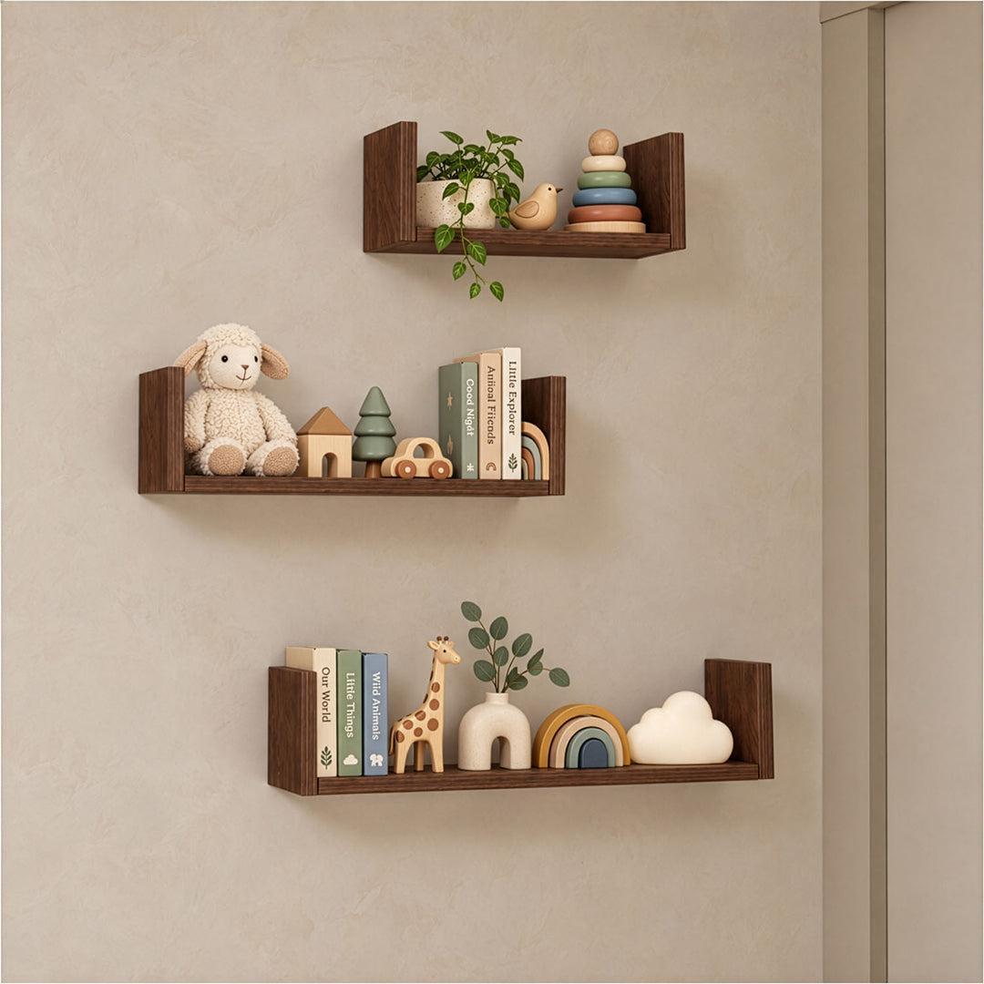 Tutti Bambini Origin Set of Three U-Shaped Wall Shelves - Rich Walnut-Shelves-Rich Walnut- | Natural Baby Shower