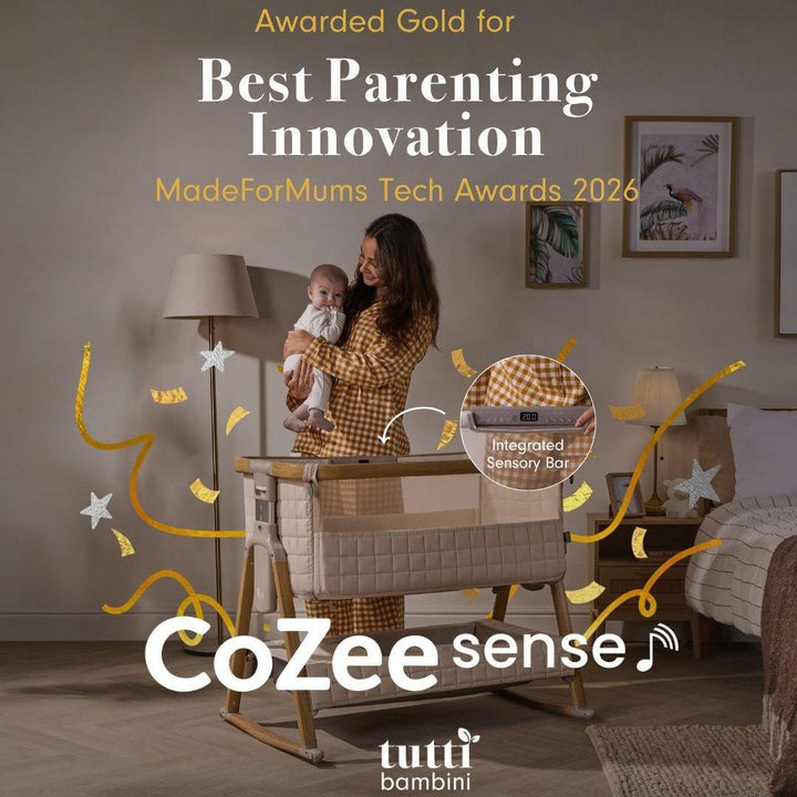 Tutti Bambini Cozee Sense Bedside Crib - Drifted Oak / Eucalyptus-Bedside Cribs- | Natural Baby Shower