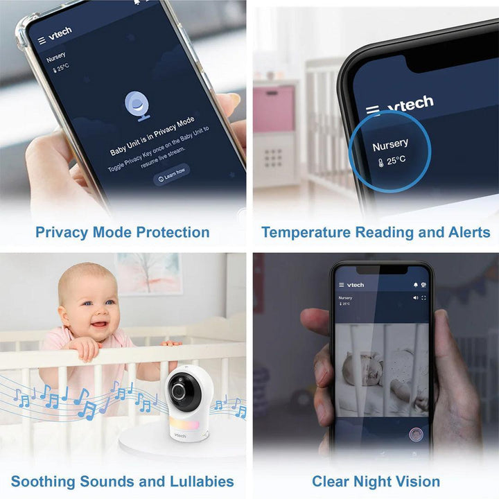 VTech RM9761 Wi-Fi 1080p Smart Baby Cam - White-Baby Monitors-White-One Size | Natural Baby Shower