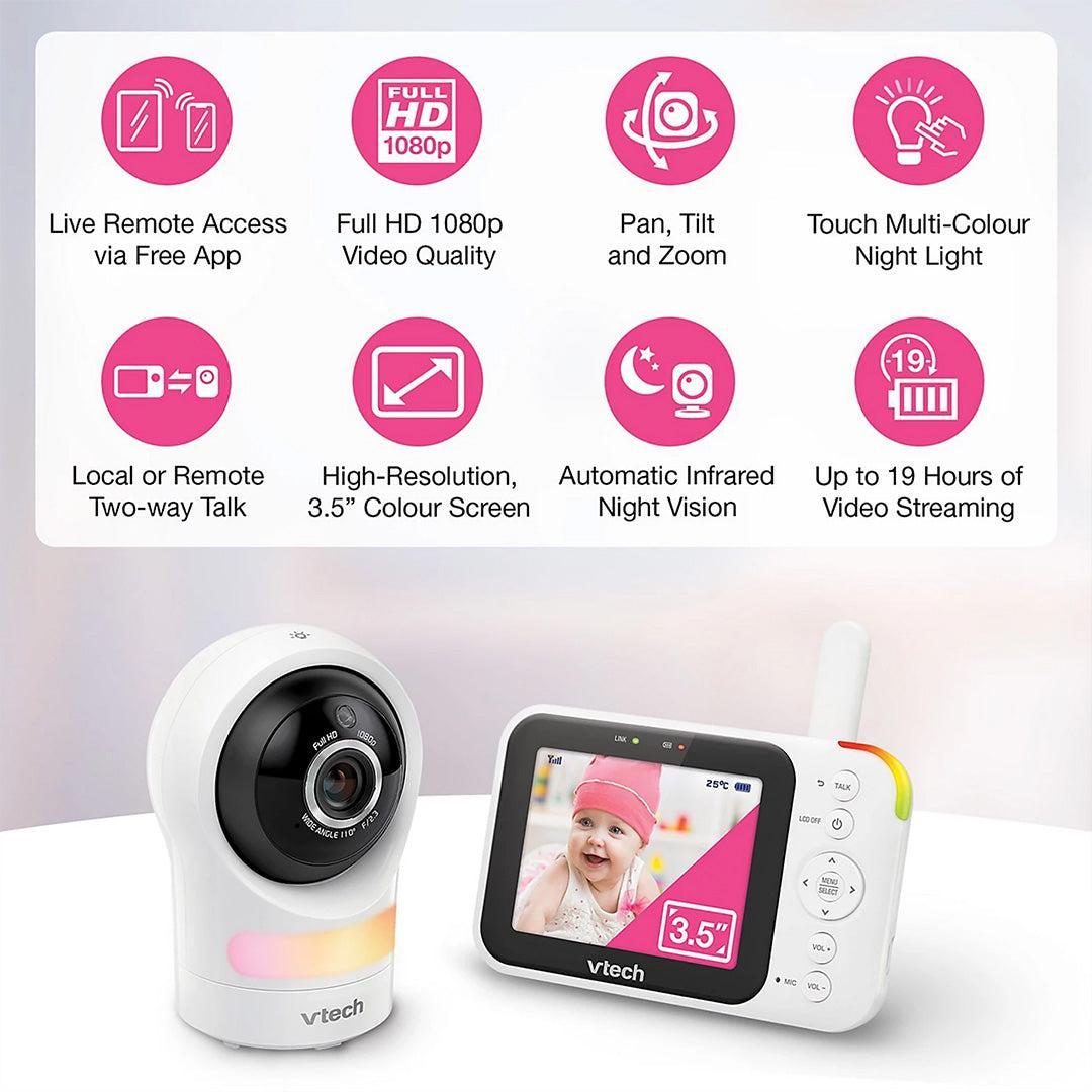 VTech RM4761 3.5 Inch Smart Wi-Fi Pan & Tilt Monitor - White-Baby Monitors-White-One Size | Natural Baby Shower