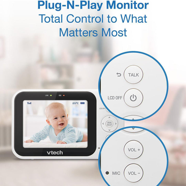 Vtech VM4263 3.5" Pan & Tilt Video Monitor - White-Baby Monitors-White- | Natural Baby Shower