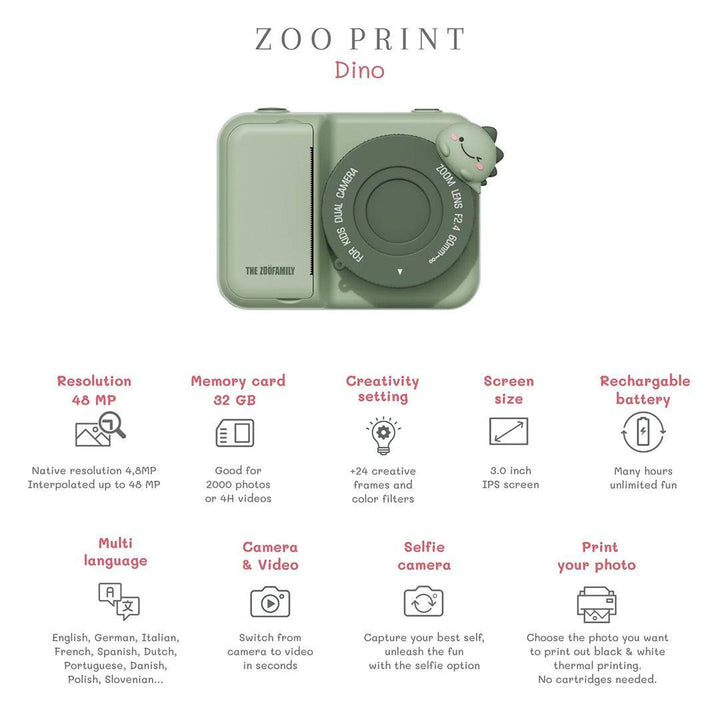 The Zoofamily Zoo Print Digital Camera - Dino Green-Role Play-Dino Green-One Size | Natural Baby Shower