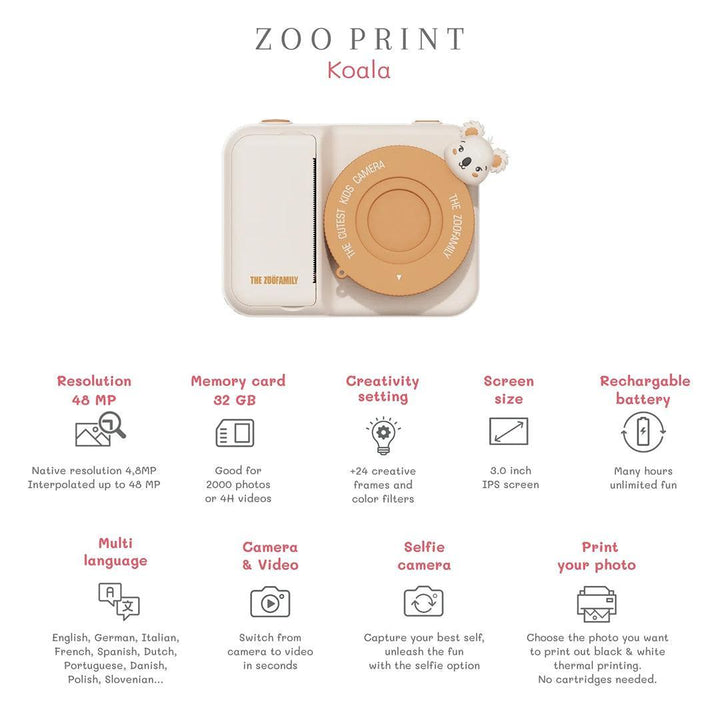 The Zoofamily Zoo Print Digital Camera - Koala-Role Play-Koala-One Size | Natural Baby Shower