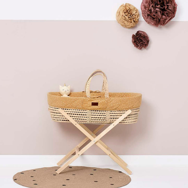 The Little Green Sheep Natural Quilted Moses Basket + Mattress - Honey Rice-Moses Baskets- | Natural Baby Shower