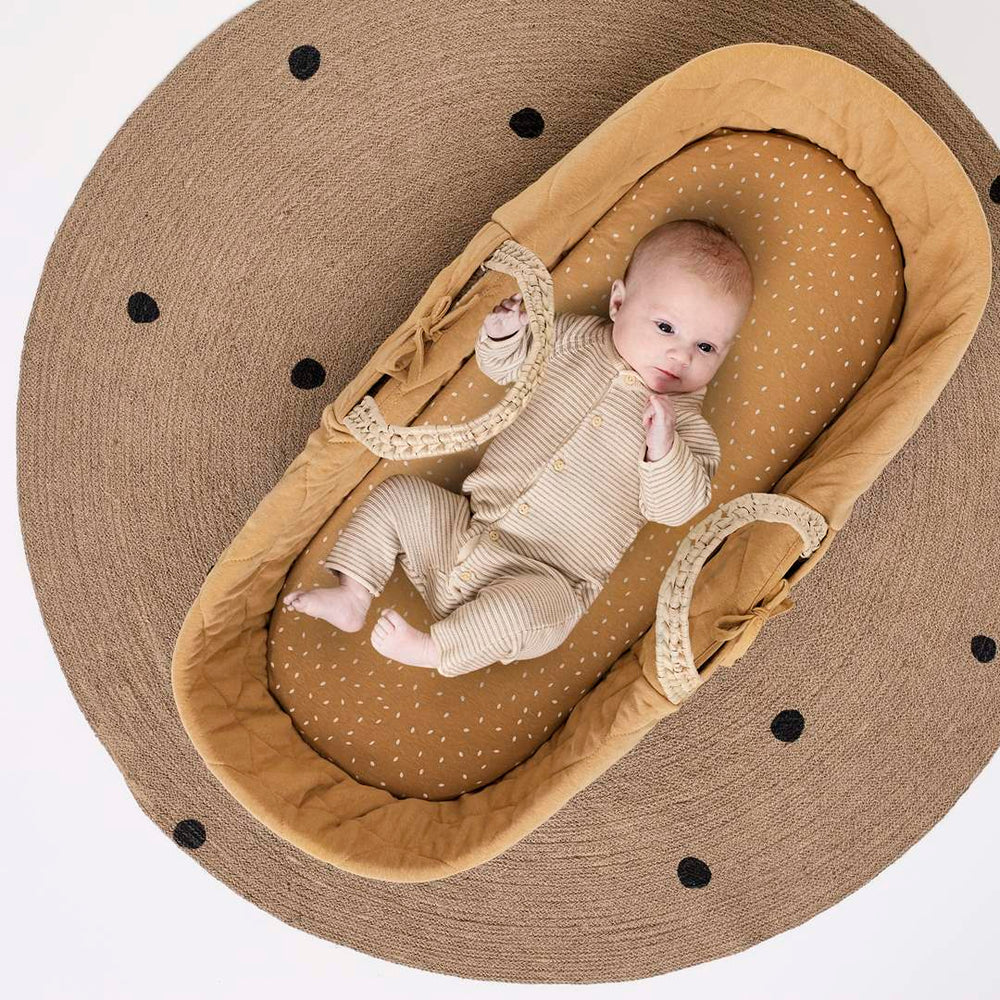 The Little Green Sheep Natural Quilted Moses Basket + Mattress - Honey Rice-Moses Baskets- | Natural Baby Shower