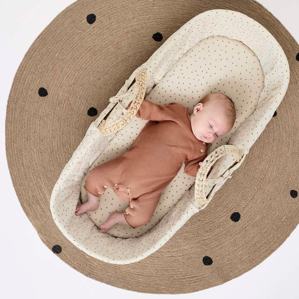 The Little Green Sheep Natural Quilted Moses Basket + Mattress - Linen Rice-Moses Baskets- | Natural Baby Shower