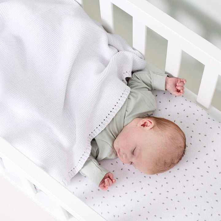 The Little Green Sheep Organic Knitted Cellular Baby Blanket - White-Blankets- | Natural Baby Shower