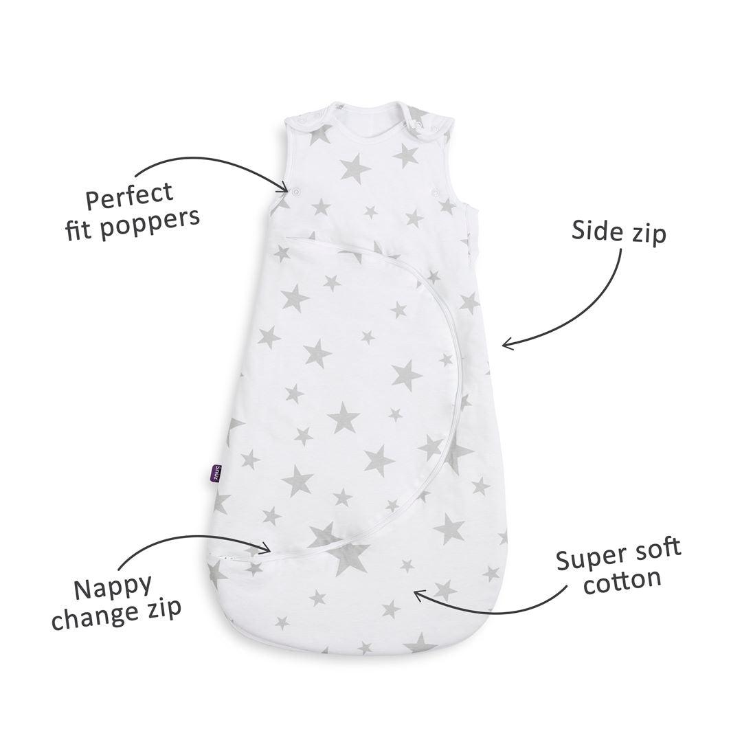 SnuzPouch Sleeping Bag - Grey Stars - TOG 0.5-Sleeping Bags-0-6m-Grey Stars | Natural Baby Shower