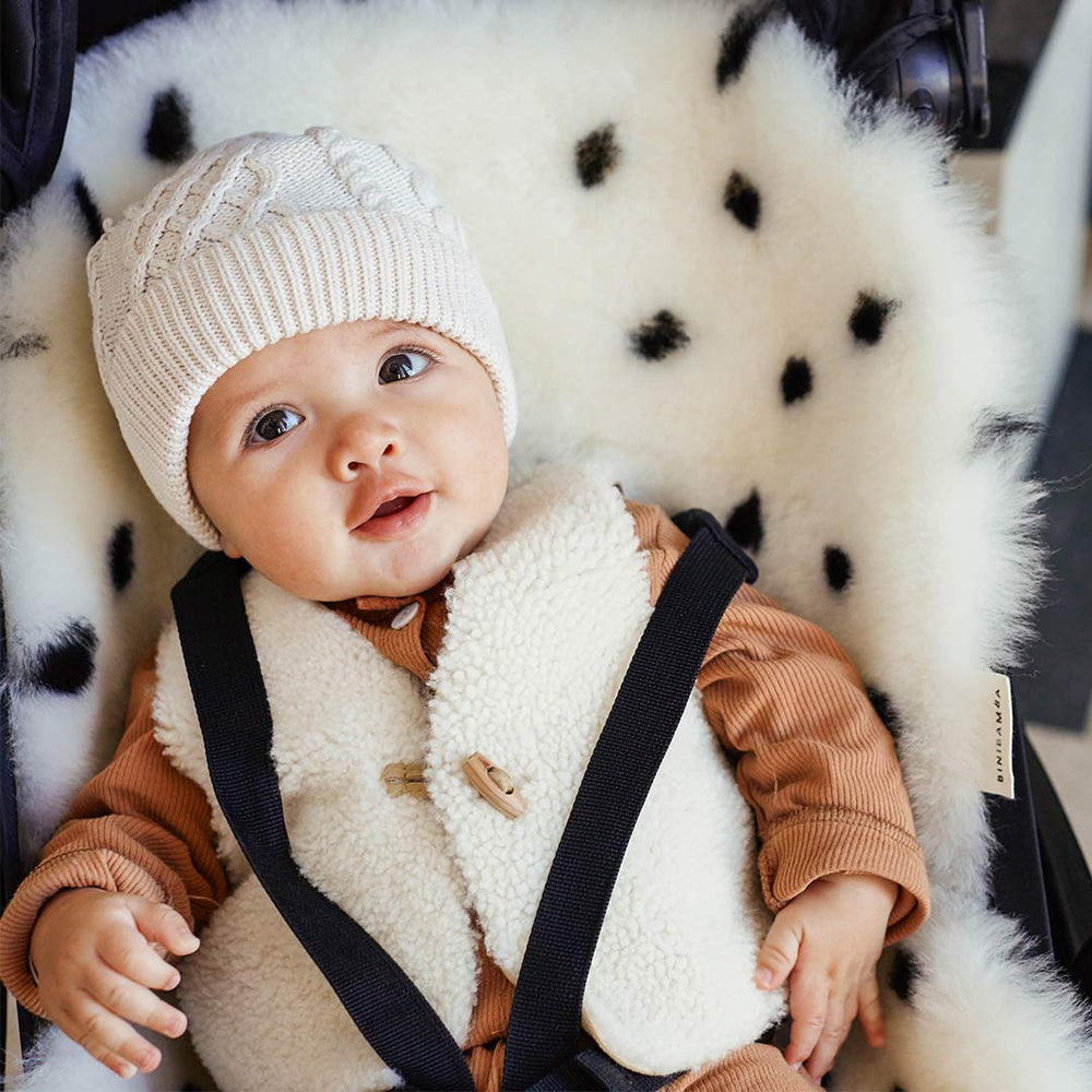 BINIBAMBA Merino Sheepskin Snuggler - Dalmatian Dot-Seat Liners- | Natural Baby Shower