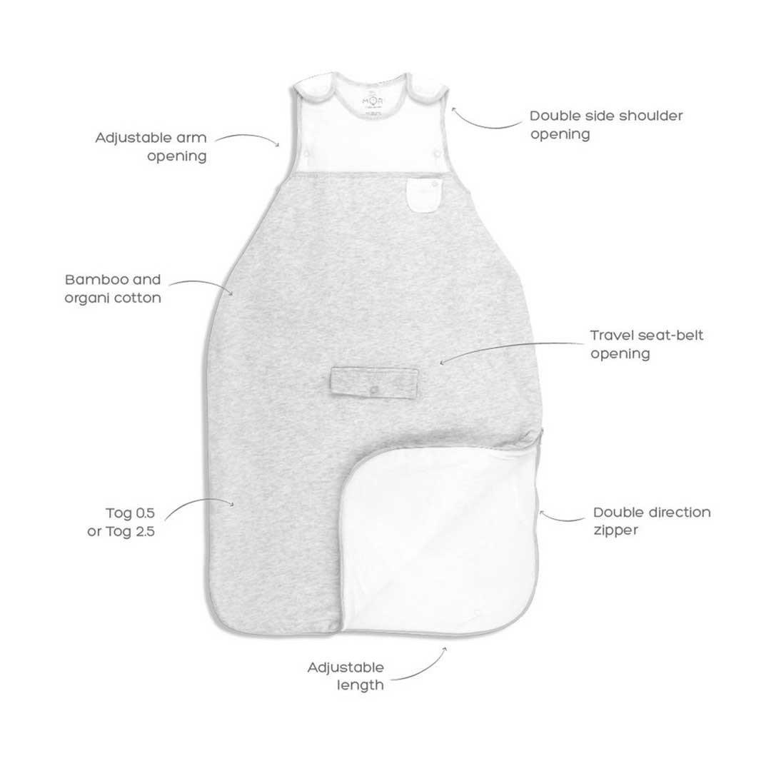 MORI Clever Sleeping Bag - Grey Stripe - TOG 2.5-Sleeping Bags-0-24m-Grey Stripe | Natural Baby Shower