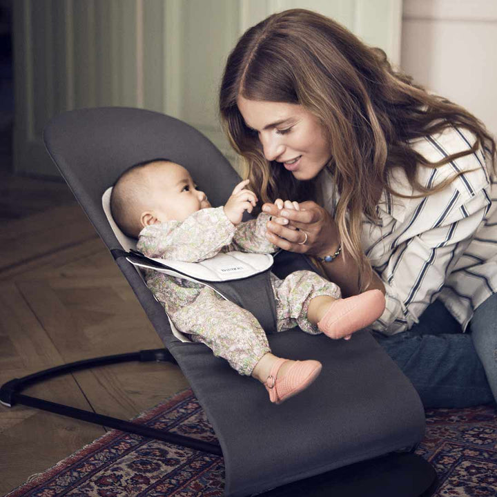 BabyBjorn Balance Woven Baby Bouncer - Black Frame - Dark Grey/Grey-Baby Bouncers- | Natural Baby Shower