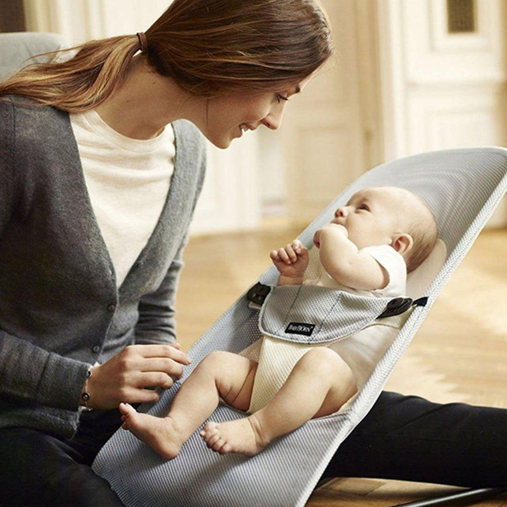 BabyBjorn Balance Soft Mesh Baby Bouncer - Black Frame - Silver/White-Baby Bouncers- | Natural Baby Shower