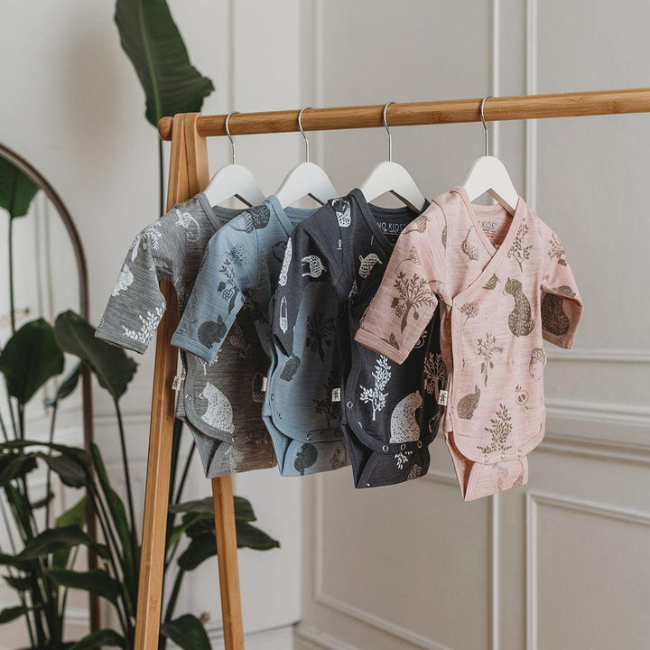 Merino Kids Cocooi Long Sleeve Kimono Bodysuit - Bear Print - Misty Rose-Bodysuits-Misty Rose-NB | Natural Baby Shower