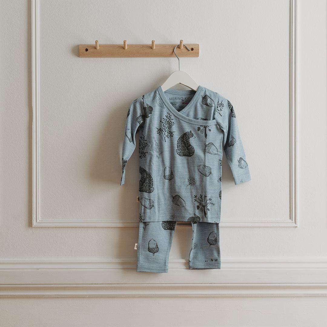 Merino Kids Essential Pyjamas - Bear Print - Sky Blue-Pyjamas-Sky Blue-6-12m | Natural Baby Shower