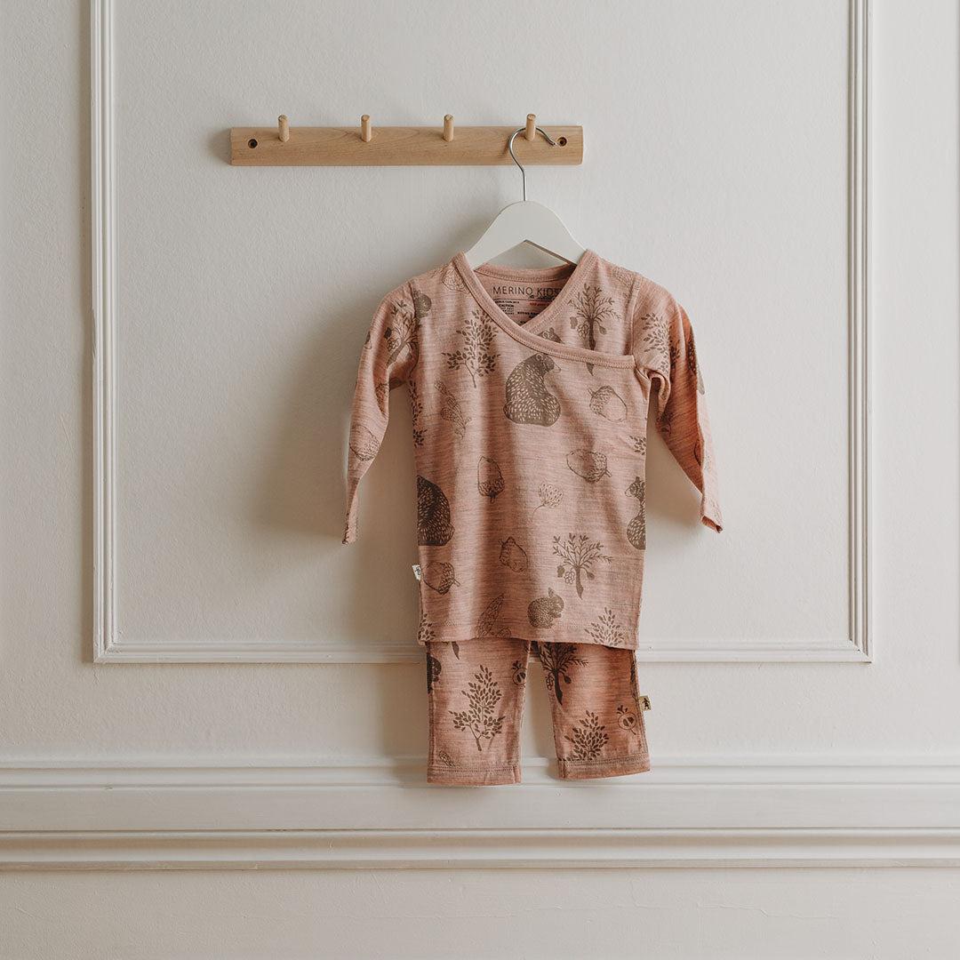 Merino Kids Essential Pyjamas - Bear Print - Misty Rose-Pyjamas-Misty Rose-6-12m | Natural Baby Shower