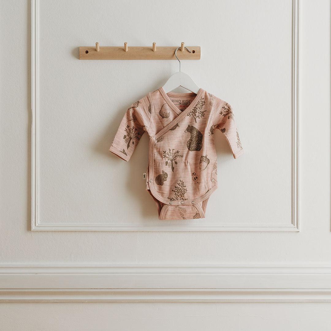 Merino Kids Cocooi Long Sleeve Kimono Bodysuit - Bear Print - Misty Rose-Bodysuits-Misty Rose-NB | Natural Baby Shower