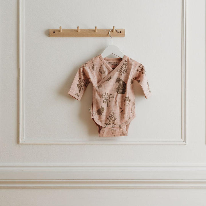 Merino Kids Cocooi Long Sleeve Kimono Bodysuit - Bear Print - Misty Rose-Bodysuits-Misty Rose-NB | Natural Baby Shower