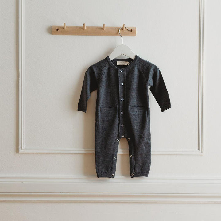 Merino Kids All-In-One Button Through Bodysuit - Dark Slate-Bodysuits-Dark Slate-0-3m | Natural Baby Shower