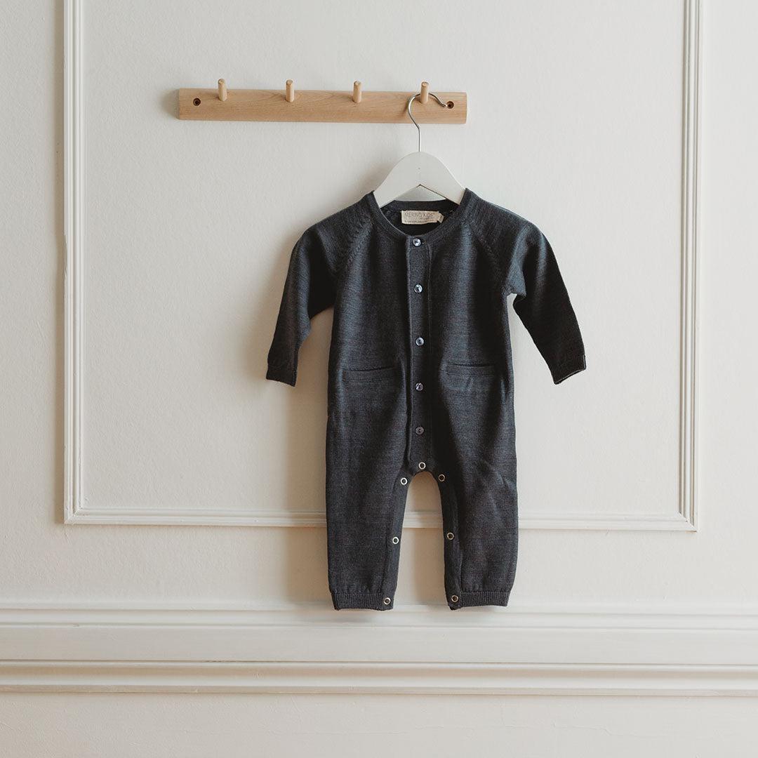 Merino Kids All-In-One Button Through Bodysuit - Dark Slate-Rompers-Dark Slate-0-3m | Natural Baby Shower