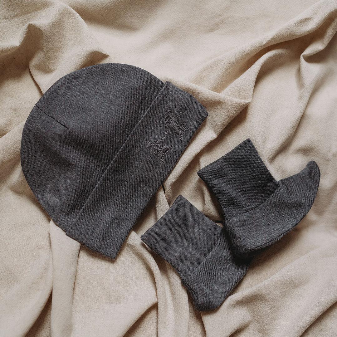 Merino Kids Cocooi Bootie & Hat Set - Dark Slate-Clothing Sets-Dark Slate-0-3m | Natural Baby Shower