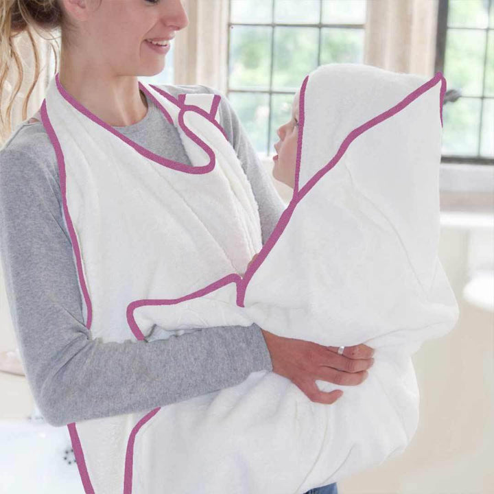 Cuddledry Original Baby Bath Towel - White/Pink Trim-Bath Towels-White/Pink Edge-Baby | Natural Baby Shower
