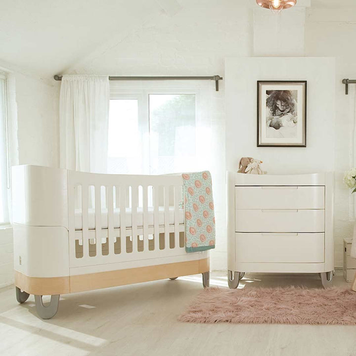 Gaia Baby Serena Cot Bed + Dresser Bundle - White + Natural-Nursery Sets- | Natural Baby Shower