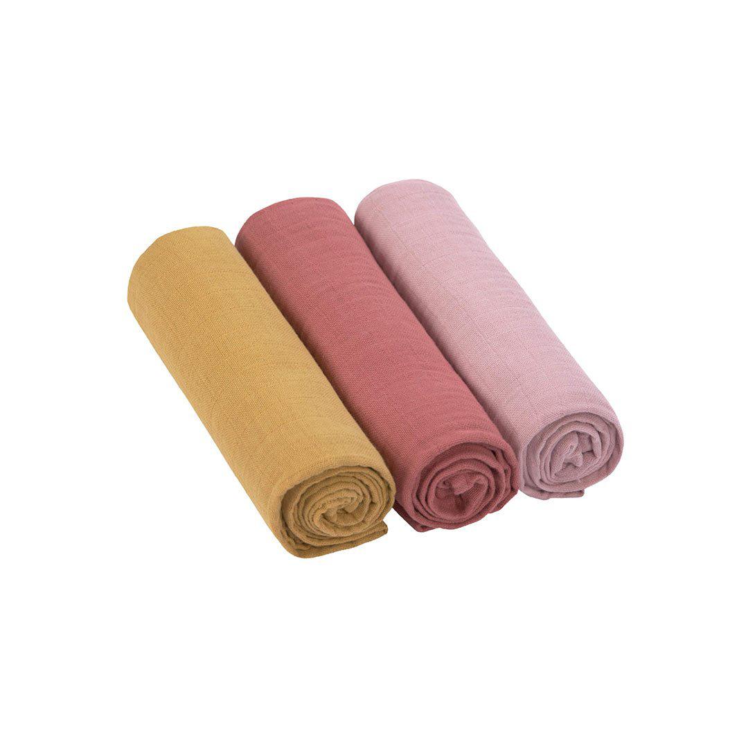 Lassig Swaddle + Burp Blankets - Rose - 3 Pack-Muslin Wraps- | Natural Baby Shower