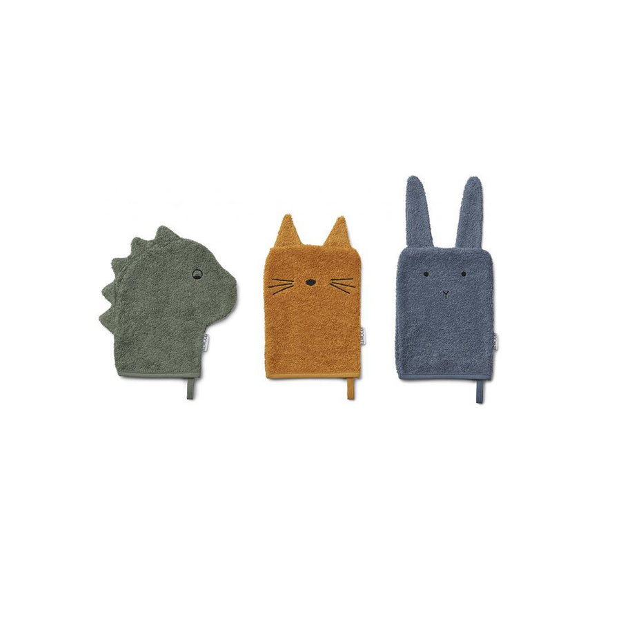 Liewood Sylvester Washcloths - Dino Mix - 3 Pack-Bath Mitts- | Natural Baby Shower
