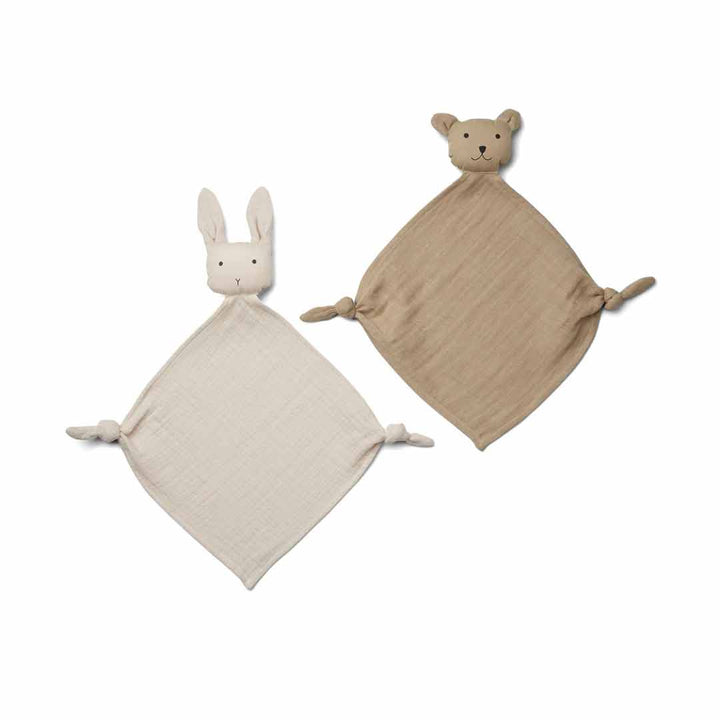Liewood Yoko Mini Cuddle Cloths - Sandy/Stone Beige - 2 Pack-Comforters- | Natural Baby Shower