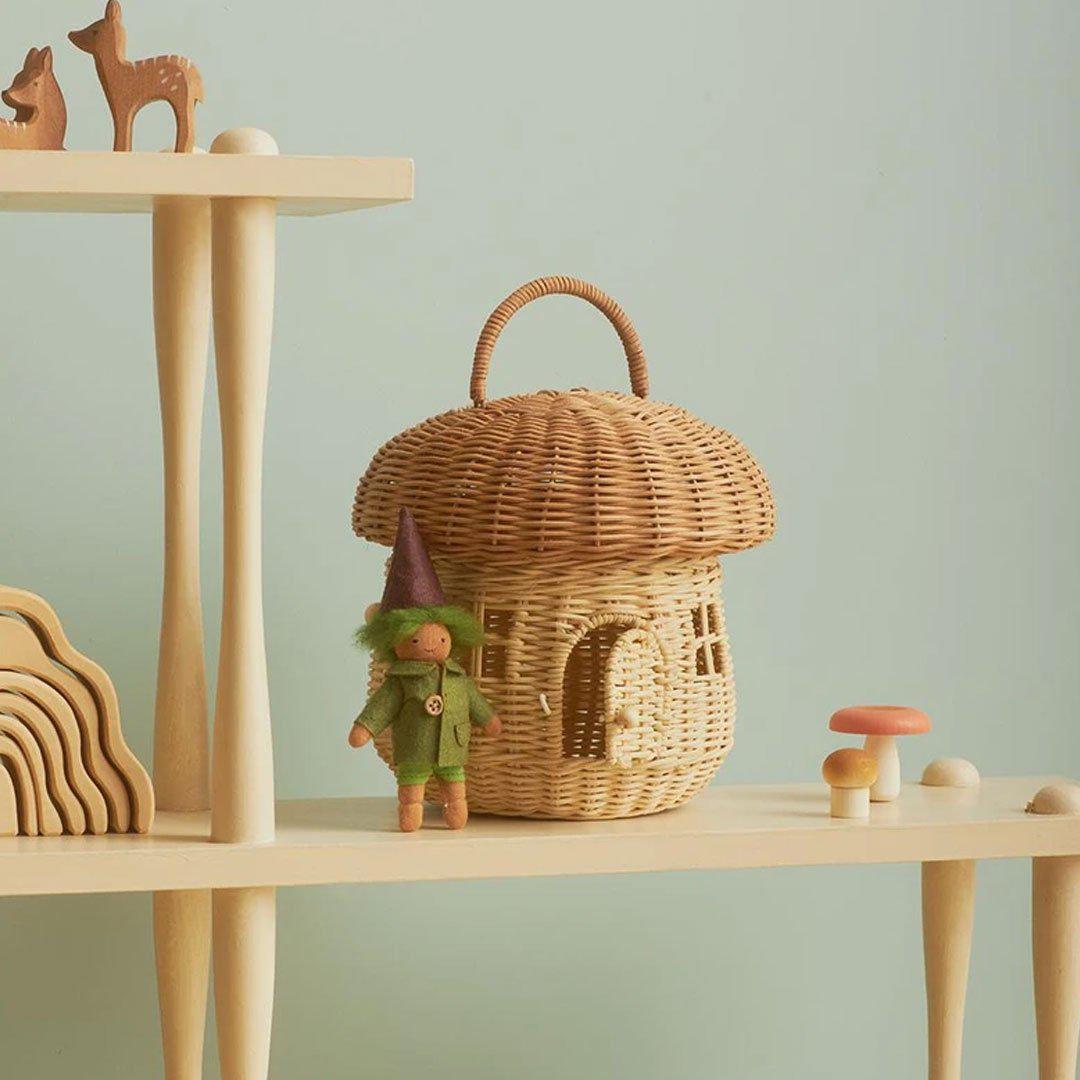 Olli Ella Rattan Mushroom Basket-Play Bags + Purses- | Natural Baby Shower
