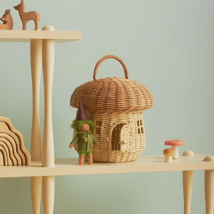 Olli Ella Rattan Mushroom Basket-Play Bags + Purses- | Natural Baby Shower