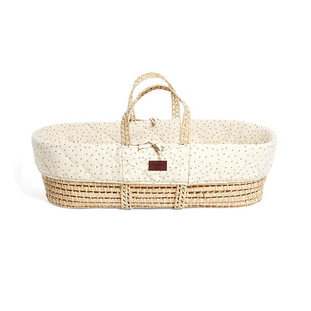 The Little Green Sheep Natural Quilted Moses Basket + Mattress - Linen Rice-Moses Baskets- | Natural Baby Shower