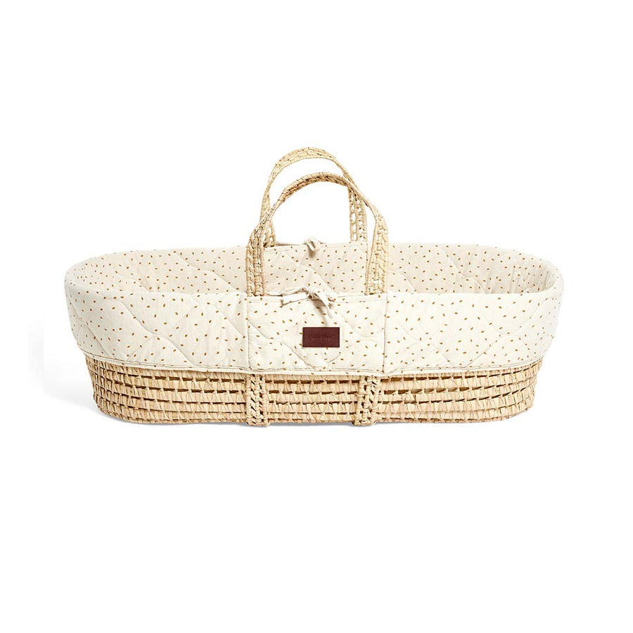 The Little Green Sheep Natural Quilted Moses Basket + Mattress - Linen Rice-Moses Baskets- | Natural Baby Shower