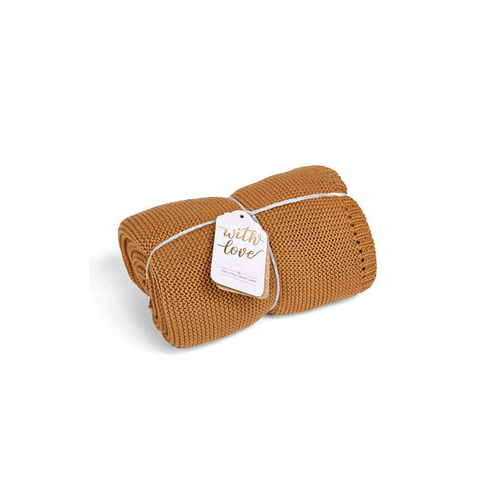 The Little Green Sheep Organic Knitted Cellular Baby Blanket - Honey-Blankets- | Natural Baby Shower