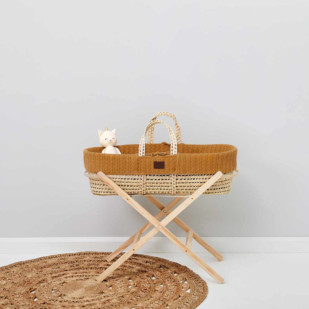 The Little Green Sheep Organic Knitted Moses Basket & Mattress - Honey-Moses Baskets- | Natural Baby Shower
