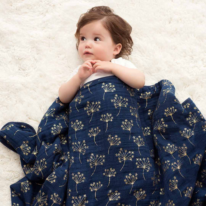 aden + anais Muslin Dream Blanket - Metallic Gold Deco Dandelion-Blankets-Metallic Gold Deco Dandelion- | Natural Baby Shower