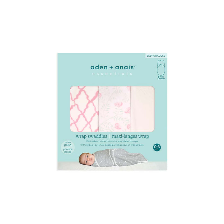 aden + anais Essentials Easy Swaddle Wraps - Arts + Crafts - 3 Pack-Shaped Swaddles-Pink-One Size | Natural Baby Shower