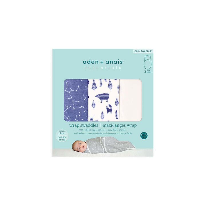aden + anais Essentials Easy Swaddle Wraps - Scandinavian Sky - 3 Pack-Shaped Swaddles-Scandinavian Sky-One Size | Natural Baby Shower