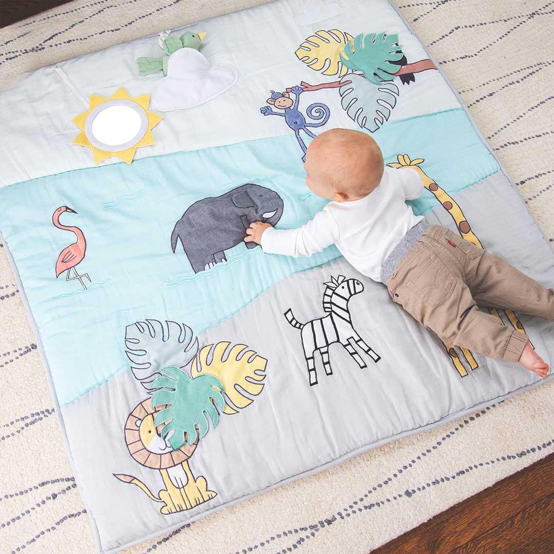Aden + Anais Tappetino Gioco Baby In Mussola Cotone 114x114 Cm | Reversibile Con Giocattoli Sensoriali | Lavabile In Lavatrice